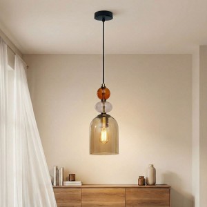 Tropea lampa wisząca 1xE27 czarna/bursztyn LP-2004/1P M AM
