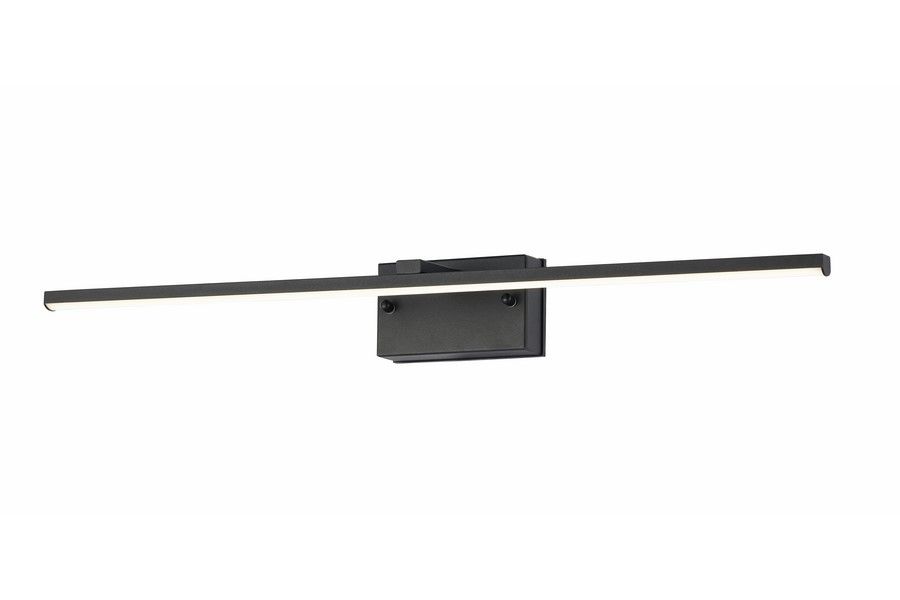 Kinkiet łazienkowy Lowell L60 LED 9W w kolorze czarnym, o prostokątnym korpusie i wąskiej, poziomej oprawie z białym światłem LED. Ujęcie frontalne, zamontowany na ścianie. Wodoodporny (IP44), idealny do łazienek.