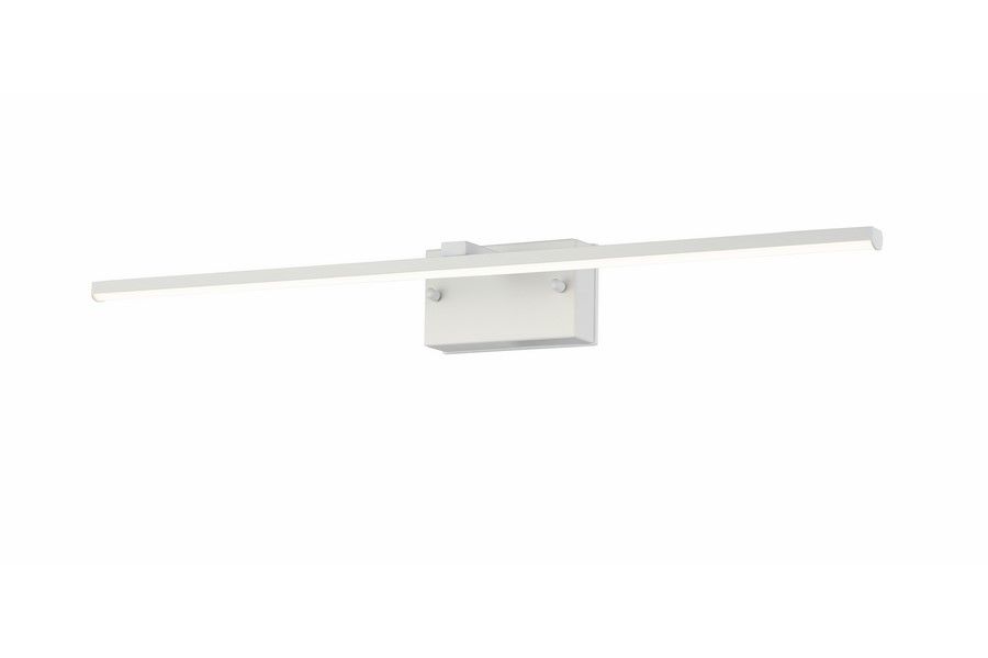 Kinkiet łazienkowy Lowell L60 LED 9W w białym kolorze, o prostokątnym korpusie z płaską, poziomą lampą. Ujęcie frontalne, zamontowany na ścianie, z widocznymi elementami montażowymi. Temperatura barwowa 4000K, klasa ochrony IP44.