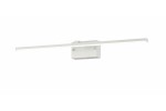 Kinkiet łazienkowy Lowell L60 LED 9W w białym kolorze, o prostokątnym korpusie z płaską, poziomą lampą. Ujęcie frontalne, zamontowany na ścianie, z widocznymi elementami montażowymi. Temperatura barwowa 4000K, klasa ochrony IP44.
