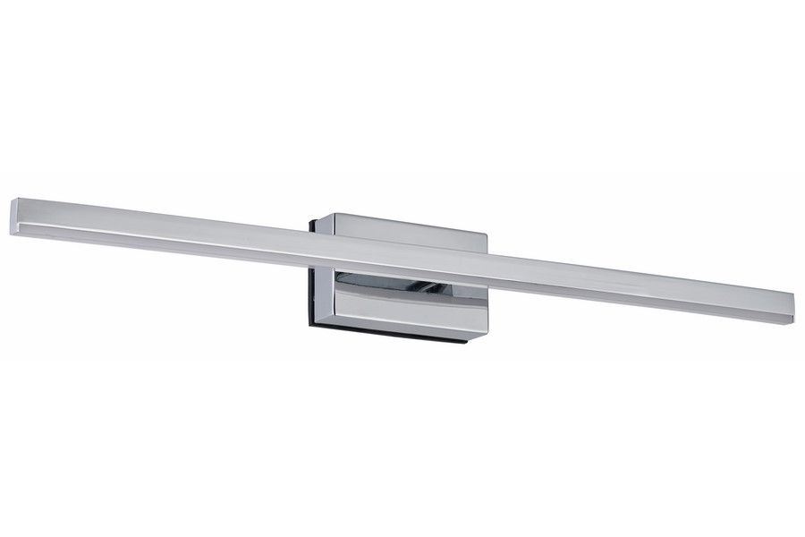 Kinkiet łazienkowy Linea w kolorze chromu, o prostokątnym kształcie, z wbudowanym oświetleniem LED 8W, temperaturze barwowej 4000K, o stopniu ochrony IP44. Ujęcie frontalne, produkt zamontowany na ścianie.