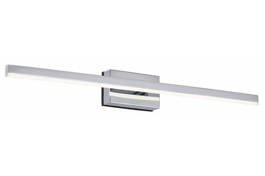 Kinkiet łazienkowy Linea L60 LED 8W o chromowanej obudowie. Prosty, prostokątny kształt z długim, białym modułem LED. Zainstalowany na ścianie, o klasie ochrony IP44, idealny do wilgotnych pomieszczeń.