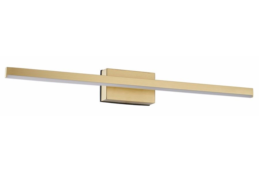 Kinkiet łazienkowy Linea w kolorze złotym, długość 60 cm, zintegrowane oświetlenie LED o mocy 8W i temperaturze barwowej 4000K. Montowany na ścianie, prostokątna forma z płaską podstawą, idealny do łazienek (IP44).