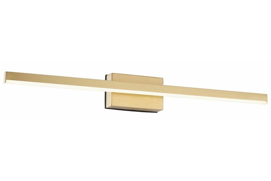 Kinkiet łazienkowy Linea L60 LED 8W 4000K IP44 w kolorze złotym, o prostokątnym kształcie, zamontowany na ścianie. Długa, smukła lampa LED z białym światłem, elegancka i minimalistyczna, idealna do nowoczesnych wnętrz.