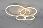 Lampa sufitowa Drake z pilotem, 5xLED/50W, kolor nikiel. Trzy okrągłe pierścienie o średnicach 800mm i wysokości 170mm, z miękkim, ciepłym światłem. Produkt zamontowany na suficie, prezentujący nowoczesny design.