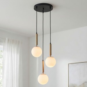 Ravena lampa wisząca 3xE27 mosiądz/biała PND-2324-3A GD+OPAL