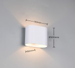 Kinkiet Alani 1xG9 w kolorze białym, o zaokrąglonym kształcie. Wymiary: 150 mm (szerokość), 80 mm (wysokość), średnica 500 mm. Montowany na ścianie, emituje miękkie światło w górę i w dół. Proste tło podkreśla jego nowoczesny design.