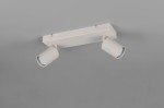 Lampa sufitowa Soka w kolorze szarym z dwoma ruchomymi reflektorami na prostokątnej podstawie. Reflektory mają żłobioną fakturę i są przeznaczone na żarówki GU10. Ujęcie z dołu, ukazujące całość konstrukcji.