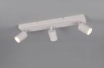Lampa sufitowa Soka w kolorze szarym z trzema punktami świetlnymi typu GU10. Ujęcie frontalne, montowana na suficie, z cylindrycznymi kloszami o żłobionej fakturze. Prosta konstrukcja, idealna do oświetlenia wnętrz.