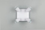 Lampa sufitowa Soka w białym kolorze z czterema ruchomymi reflektorami typu GU10. Kwadratowa podstawa z widocznymi żarówkami w cylindrycznych oprawach o żłobionej fakturze. Zdjęcie z góry, pokazujące równomierne rozmieszczenie źródeł światła.