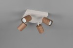Lampa sufitowa Soka z czterema reflektorami GU10, w kolorze szarym z kawowymi kloszami o żłobieniach. Produkt zamontowany na prostokątnej podstawie, skierowane reflektory umożliwiają regulację kierunku światła.