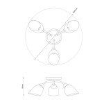 Lampa sufitowa Portos 3xE14 w kolorze chromowanym, z trzema okrągłymi kloszami. Ujęcie z góry oraz z boku, pokazujące średnicę 640 mm i wysokość 160 mm. Klosze skierowane w dół, zamontowane na centralnym elemencie.