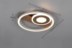 Lampa sufitowa Horus w kolorze kawowym, z trzema źródłami LED 22W. Okrągły kształt z podświetleniem, średnica 320mm, grubość 50mm. Zmniejszone, centralne źródło światła wkomponowane w większy pierścień. Montowana natynkowo na jasnym tle.