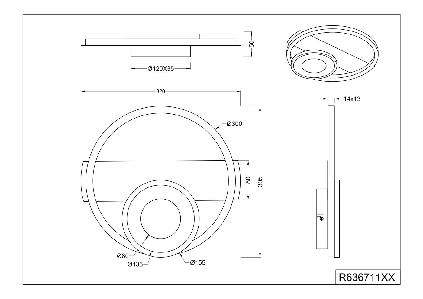 Lampa sufitowa Horus z trzema źródłami LED 22W w kolorze kawowym. Okrągła konstrukcja o średnicy 300 mm i wysokości 80 mm, z centralnym źródłem światła. Montaż sufitowy. Prosty, nowoczesny design.