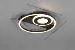 Horus lampa sufitowa 3xLED 22W w kolorze czarnym z okrągłą, minimalistyczną konstrukcją. Wymiary: średnica 320 mm, wysokość 50 mm. Zmniejszone zewnętrzne pierścienie z białym światłem LED w centralnej części. Ujęcie frontalne, na jednolitym tle.