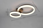Czarna lampa sufitowa Scope z dwoma okrągłymi kloszami LED o mocy 22W i temperaturze barwowej 3000K. Wymiary: 510mm szerokości, 330mm wysokości, 120mm głębokości. Zainstalowana na suficie, z delikatnym podświetleniem.