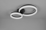 Czarna lampa sufitowa Scope z dwiema okrągłymi oprawami LED o mocy 22W, barwie światła 3000K. Produkt zamontowany na suficie, z widocznymi białymi, matowymi kloszami otoczonymi czarnym wykończeniem.