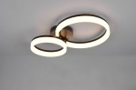 Lampa sufitowa Scope z dwoma okrągłymi kloszami LED 22W, o ciepłej barwie światła 3000K. Elementy czarne, zamontowane na stropie, w układzie poziomym. Klosze emitują miękkie światło, nadając nowoczesny wygląd wnętrzu.