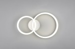 Lampa sufitowa Scope z dwoma okrągłymi pierścieniami LED, kolor biały, moc 22W, temperatura barwowa 4000K. Ujęcie z góry, pierścienie częściowo nałożone na siebie, montaż na suficie, minimalistyczny design.