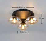 Lampa sufitowa Divina w kolorze czarnym z trzema bursztynowymi kloszami, kształt okrągły. Wymiary: Ø280mm, wysokość 150mm. Klosze mają średnicę Ø150mm, zamontowane na czarnej podstawie. Idealna do nowoczesnych wnętrz.