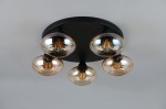 Lampa sufitowa Divina z pięcioma oprawami E14, w kolorze czarnym z bursztynowymi kloszami, umieszczona na okrągłej podstawie. Klosze mają zaokrąglony kształt, a lampa jest zamontowana na suficie.