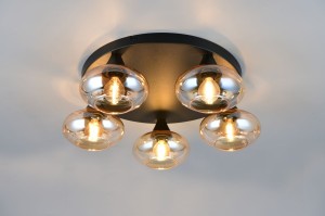 Divina lampa sufitowa 5xE14 czarna bursztynowy R66645013