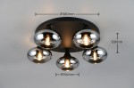 Lampa sufitowa Divina w kolorze czarnym z pięcioma oprawami E14. Okrągła podstawa o średnicy 380 mm, wysokość 150 mm. Szklane klosze w przydymionym wykończeniu, umieszczone na czarnym tle, tworzą nowoczesny element oświetlenia.