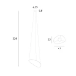 Lampa wisząca Empire z jedną diodą LED 17W w wykończeniu chromowanym. Kształt stożka o średnicy 15 cm, zawieszona na cienkim kablu. Wysokość całkowita 220 cm, widoczne detale montażowe na górze. Minimalistyczny design, idealna do nowoczesnych wnętrz.