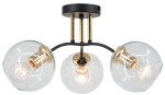 Lampa sufitowa Elba 3xE27 w kolorze czarnym i złotym, z trzema okrągłymi, przezroczystymi kloszami. Widoczne elementy metalowe w odcieniu złota oraz czarny uchwyt. Wymiary i detale konstrukcji nieokreślone.