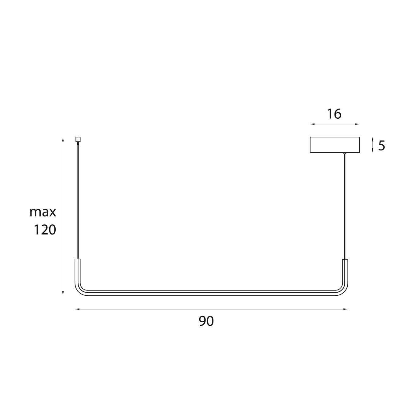 Lampa wisząca Urus 1xLED 17W w kolorze czarnym, o prostokątnym kształcie. Wymiary: 90 cm długości, 16 cm szerokości, 5 cm wysokości. Zawieszona na cienkim przewodzie, z maksymalną wysokością 120 cm. Idealna do nowoczesnych wnętrz.
