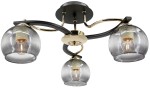 Lampa sufitowa Cleo 3xE27 w kolorze czarnym i złotym. Posiada trzy szklane klosze w kształcie kul, z widocznymi żarówkami. Ujęcie z dołu, ukazujące elegancką konstrukcję i detale mocowania. Idealna do nowoczesnych wnętrz.