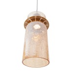 Lampa wisząca Signature z mosiężnym detalem i przezroczystym kloszem o fakturze crackle. Ujęcie z dołu, ukazujące źródło światła LED 8W. Zawieszona na cienkim przewodzie, idealna do nowoczesnych wnętrz.