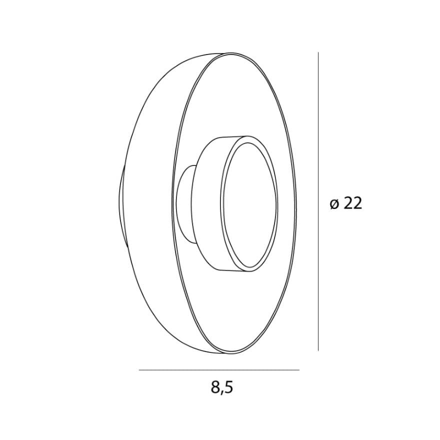 Kinkiet Signature 1xLED 9W w kolorze mosiądzu, o okrągłym kształcie, z centralnym źródłem światła. Wymiary: średnica 22 cm, głębokość 8,5 cm. Prosty design, idealny do nowoczesnych wnętrz.