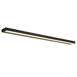 Kinkiet Trio Arc w kolorze czarnym, o prostokątnym kształcie, z jedną diodą LED 10W, emitującą ciepłe światło 3000K. Produkt montowany na ścianie, z widoczną jasną wstęgą świetlną w centralnej części. Wodoodporny, z klasą IP44.