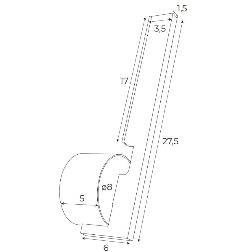 Kinkiet Merano 1xLED 6W w kolorze złotym. Prosta, nowoczesna forma z prostokątną podstawą i okrągłym kloszem. Wymiary: długość 27,5 cm, szerokość 6 cm, wysokość 17 cm. Montaż ścienny, idealny do wnętrz.
