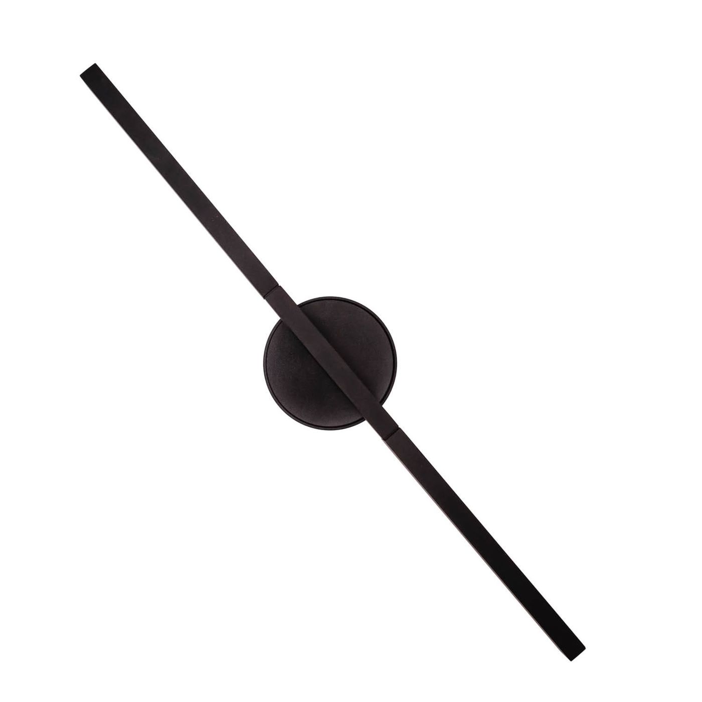 Kinkiet Merano w kolorze czarnym, z dwoma źródłami LED o mocy 10W. Produkt ma minimalistyczny design z okrągłą podstawą oraz prostokątnym ramieniem, zamontowany w pozycji poziomej na białym tle.