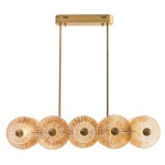 Lampa wisząca Allure z jednym źródłem LED 51W w złotym kolorze. Posiada pięć okrągłych kloszy z teksturowanym wykończeniem, zawieszona na dwóch cienkich linkach. Prosty, nowoczesny design idealny do aranżacji wnętrz.