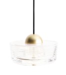Lampa wisząca Lipari 3xLED 22W w kolorze białym. Szklany klosz o okrągłym kształcie z wypukłymi liniami, złoty detal na górze. Zawieszona na czarnym przewodzie, w pozycji wiszącej. Idealna do nowoczesnych wnętrz.
