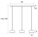 Lampa wisząca Lipari 3xLED 22W w kolorze białym, z trzema zwisającymi kloszami na cienkich linkach. Umożliwia regulację wysokości do 180 cm. Prostokątna podsufitka o wymiarach 80x4 cm, klosze o średnicy 16 cm i wysokości 9 cm.