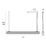 Lampa wisząca Fayette 1xLED 20W IP44 w kolorze czarnym, z prostokątnym, minimalistycznym designem. Wymiary: długość 121 cm, wysokość max 200 cm, szerokość 21,5 cm, grubość 4,5 cm. Idealna do nowoczesnych wnętrz.