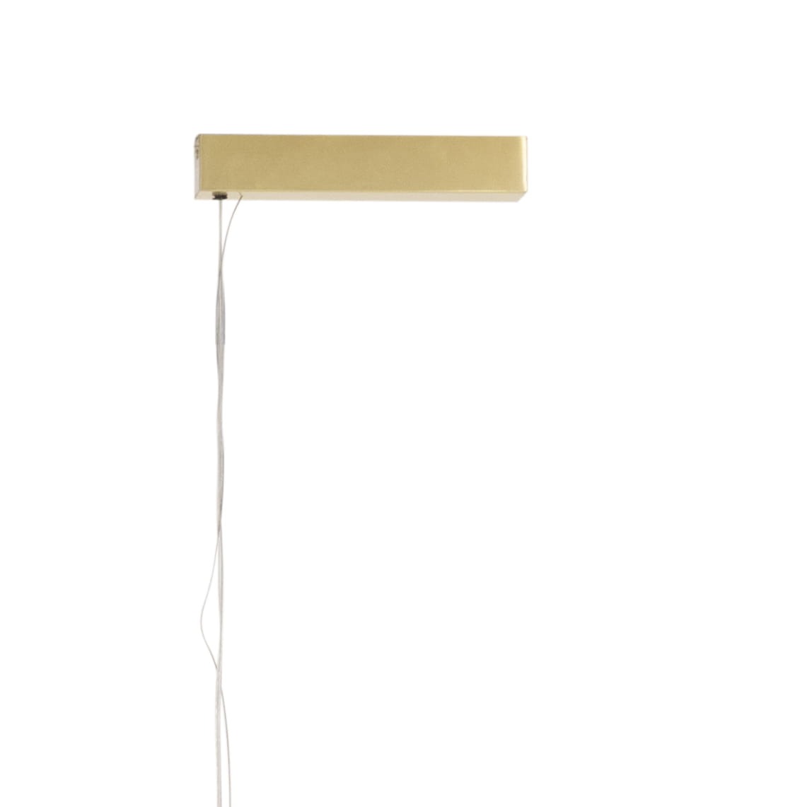 Lampa wisząca Fayette w kolorze złotym, z prostokątnym kloszem, zawieszona na cienkim przewodzie. Wyposażona w diodę LED 20W, klasa ochrony IP44, idealna do wnętrz. Produkt widoczny na białym tle.