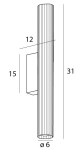 Kinkiet Fayette 1xLED 6W w kolorze czarnym, o cylindrycznym kształcie z teksturowaną powierzchnią. Wymiary: wysokość 31 cm, średnica 6 cm. Montowany na ścianie, z klasą szczelności IP44, idealny do użytku wewnętrznego i zewnętrznego.