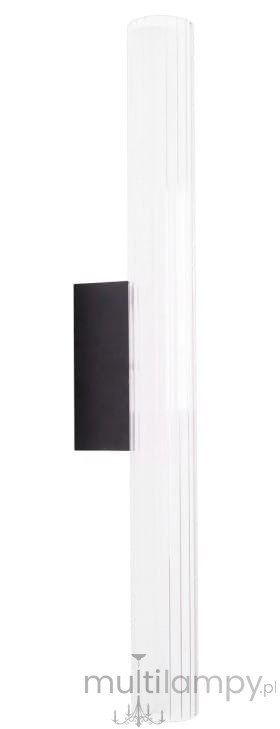 Kinkiet Fayette 1xLED 12W IP44 w kolorze czarnym, z prostokątną, matową podstawą oraz cylindrycznym kloszem z przezroczystego materiału, montowany na ścianie w pozycji pionowej, idealny do wnętrz oraz na zewnątrz.
