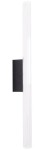 Kinkiet Fayette 1xLED 18W IP44 w kolorze czarnym. Lampa ma prostokątną, matową obudowę z czarnego metalu oraz długi, przezroczysty klosz w formie tuby. Produkt montowany na ścianie, widoczny z boku.