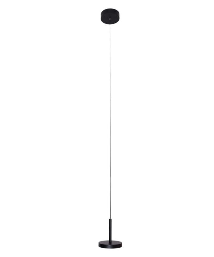 Czarna lampa wisząca Ibiza z jedną żarówką LED 8W, o prostym, minimalistycznym designie. Produkt zawieszony na cienkim przewodzie, z okrągłą podstawą i sufitowym mocowaniem. Idealna do nowoczesnych wnętrz.