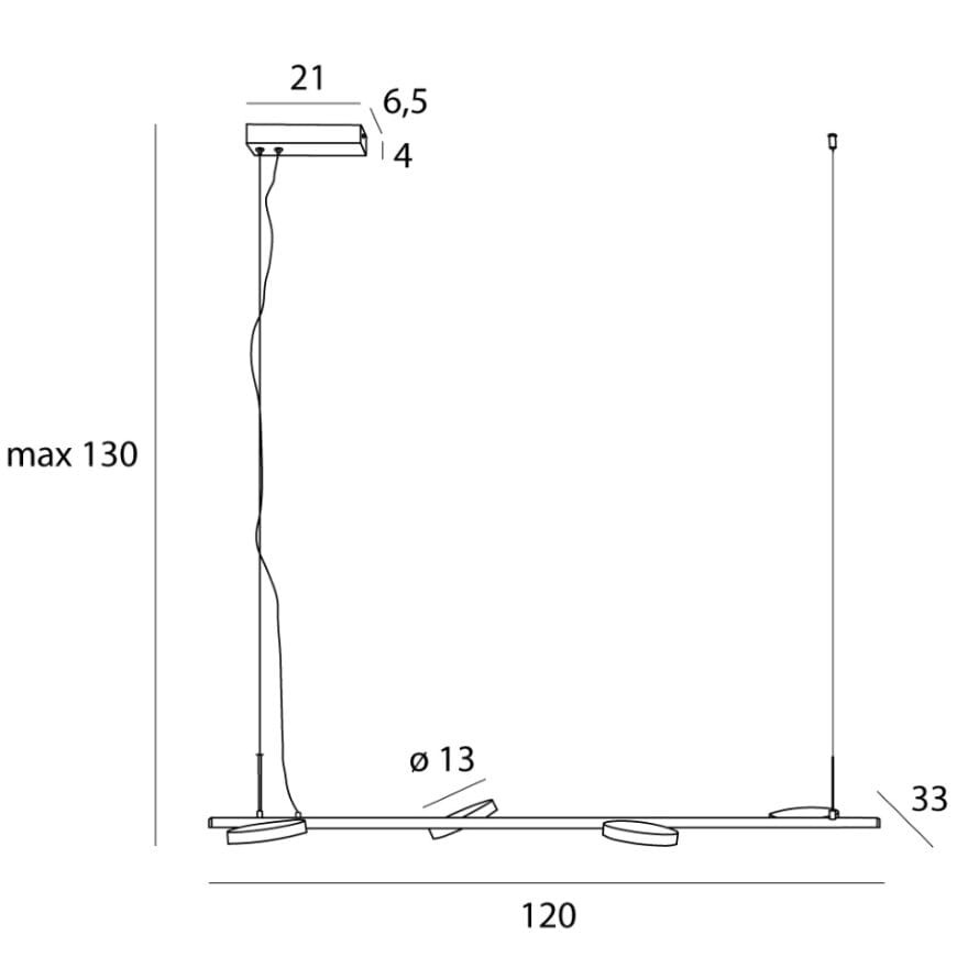 Lampa wisząca Ibiza 4xLED 32W w kolorze czarnym. Wymiary: długość 120 cm, wysokość maks. 130 cm, szerokość 21 cm, wysokość oprawy 6,5 cm. Prosta, nowoczesna konstrukcja z metalowym stelażem i czterema źródłami światła.