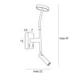 Kinkiet Ibiza 2xLED 9W w kolorze czarnym, z prostokątną podstawą, cienką metalową rurką oraz okrągłym kloszem. Wymiary: wysokość max 47 cm, szerokość max 22 cm, głębokość 2,5 cm. Przeznaczony do montażu na ścianie.