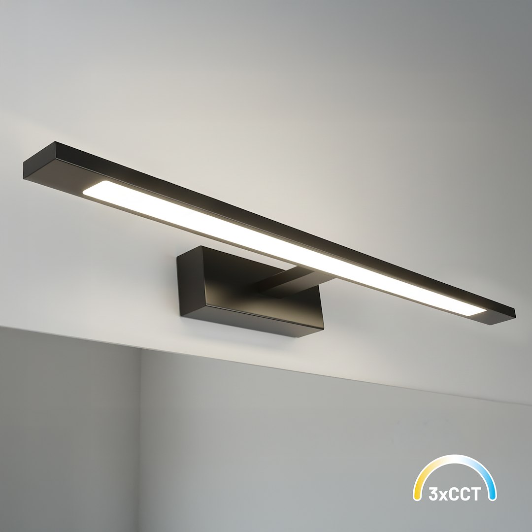 Kinkiet Klimt L60 LED 12W CCT IP44 w kolorze czarnym, z prostokątnym kloszem, montowany na ścianie, emitujący regulowane światło. Wymiary: długi, smukły design, idealny do nowoczesnych wnętrz.