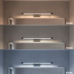 Kinkiet Klimt L60 LED 12W CCT IP44 w kolorze czarnym, zamontowany na ścianie. Przykłady oświetlenia w trzech temperaturach barwowych: 3000K, 4000K, 6000K, na tle szarej ściany. Elegancki, minimalistyczny design.