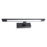 Kinkiet Klimt L60 LED 12W CCT w kolorze czarnym, o prostokątnym kształcie, z białą diodą LED wzdłuż. Ułożony poziomo na kwadratowej podstawie, idealny do oświetlenia wnętrz. Wodoodporny (IP44), przeznaczony do użytku w łazience lub kuchni.